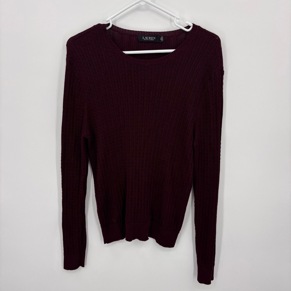 Lauren Ralph Lauren Sweater Women XL Burgundy Black Label Cable Knit Crew Neck